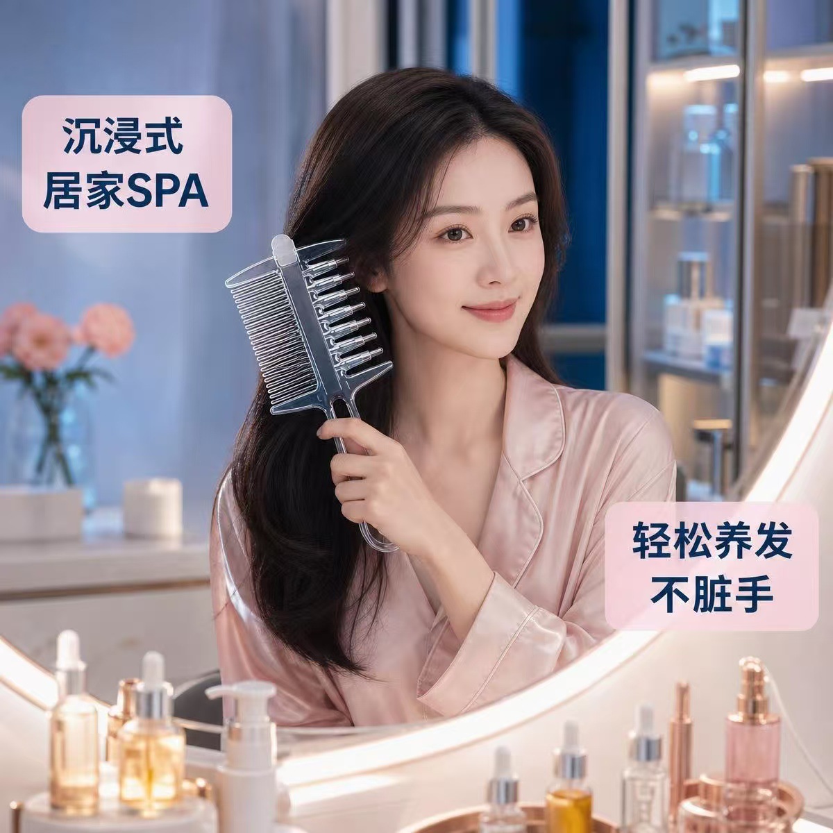 Crystal Liquid-Guided Scalp Essence Applicator Comb, New Dual-Purpose Hair Care Massage Comb, Anti-Dirt Hair Styling Comb, Cross-Border
