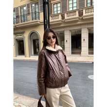 趋梦DT ETOLIE复古撞色毛领90白鸭绒羽绒服女冬季外套保暖机车服