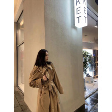 现货早春韩国LC重工排扣双层领过膝中长款风衣女棉质外套