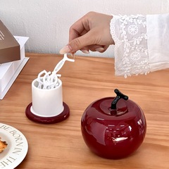 創意的なつまようじ筒家庭用創意的なリンゴの形の陶磁器のつまようじの綿棒のつまようじの歯の線は蓋のつまようじの箱の卸売りを持ちます。