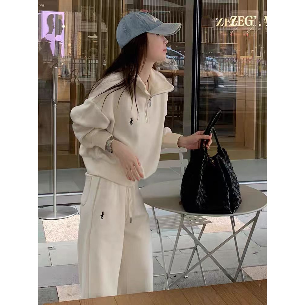 High-End Casual Sports Suit for Women in Early Spring, Autumn and Winter Fleece-Lined Loose Slimming Look Sweatshirt Fitness Running Suit Two-Piece Set