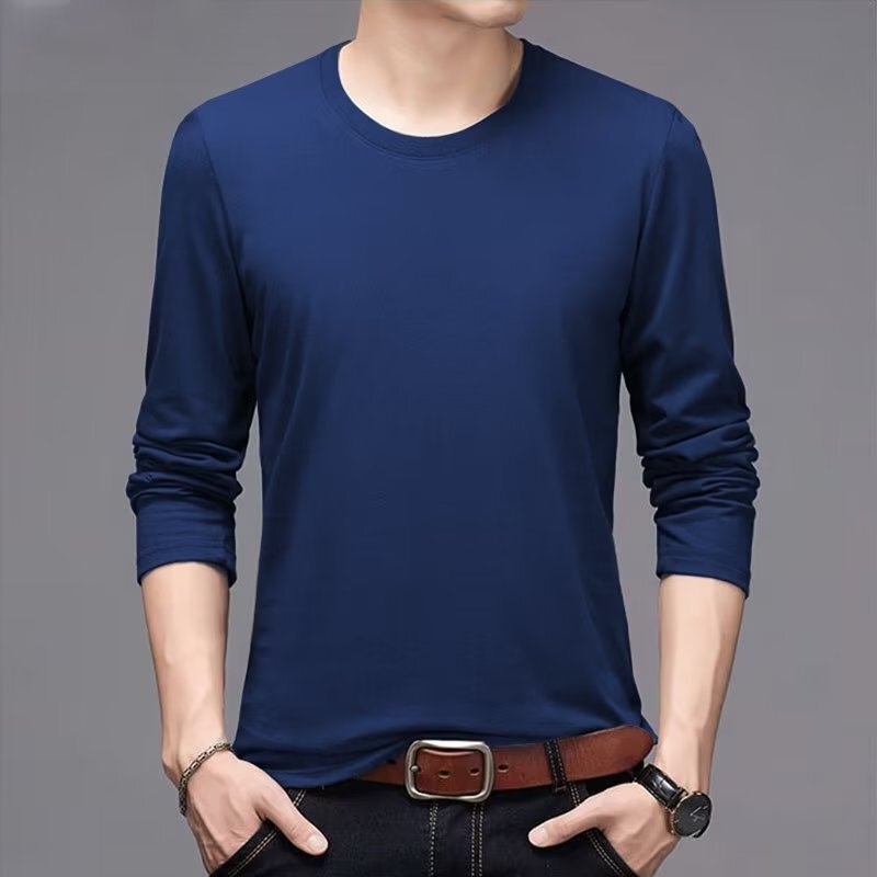 Men's long-sleeved T-shirt simple casual solid color T-shirt men's round neck autumn clothes slim thin bottoming shirt cheap