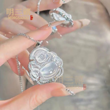 玉髓925镀银镶嵌高冰大肚佛女轻奢小众弥勒佛吊坠国潮佛公锁骨链