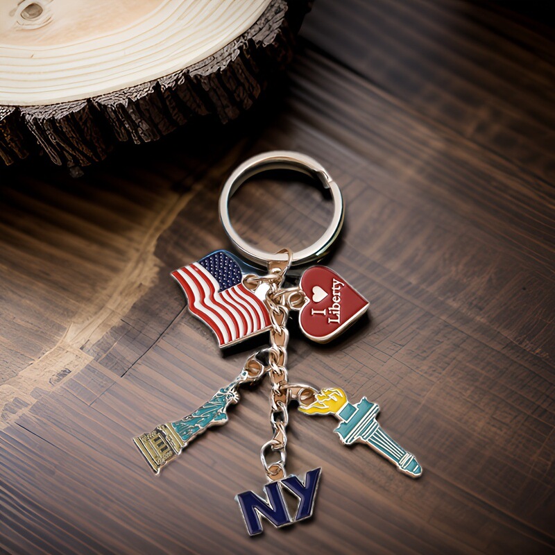 US Independence Day Flag Keychain Hanging Flag Love Statue of Liberty Torch New York NY Keychain