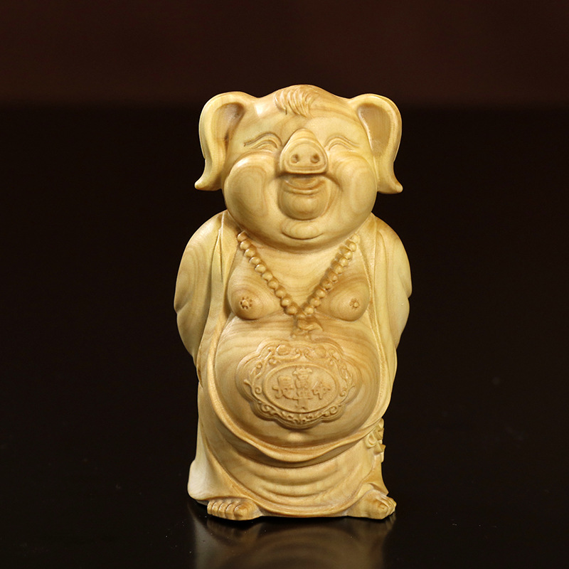 黄杨木雕家居装饰生肖猪八戒手把件天蓬元帅车载人像摆件家居饰品