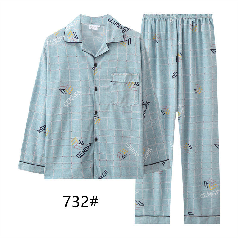 Transmisión en vivo de nuevos pijamas de hombre primavera y otoño de tamaño grande casero ocio relajado dos piezas de ropa de casa para hombres micro comercio