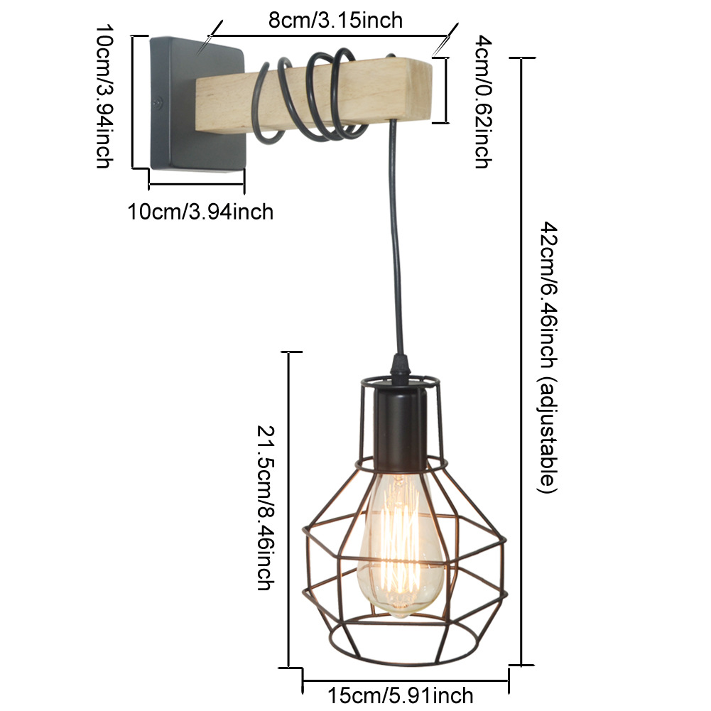 Transfronterizo Amazon lámpara de pared de estilo industrial jaula colgante lámpara de pared regulable granja restaurante bar dormitorio lámpara de madera