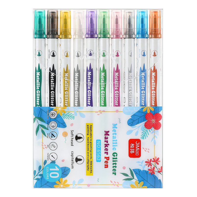 Pluma de metal de doble cabeza DIY diario pluma arte pluma resaltar brillante pluma oro resaltar pluma Venta caliente marca metal pluma