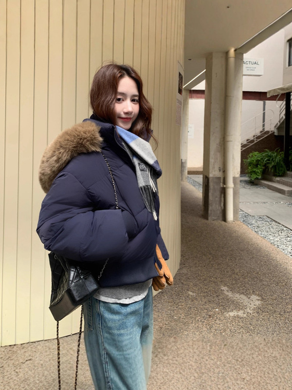 2025冬季新款宽松显瘦毛领连帽短款羽绒棉服女收腰加厚棉衣外套|undefined