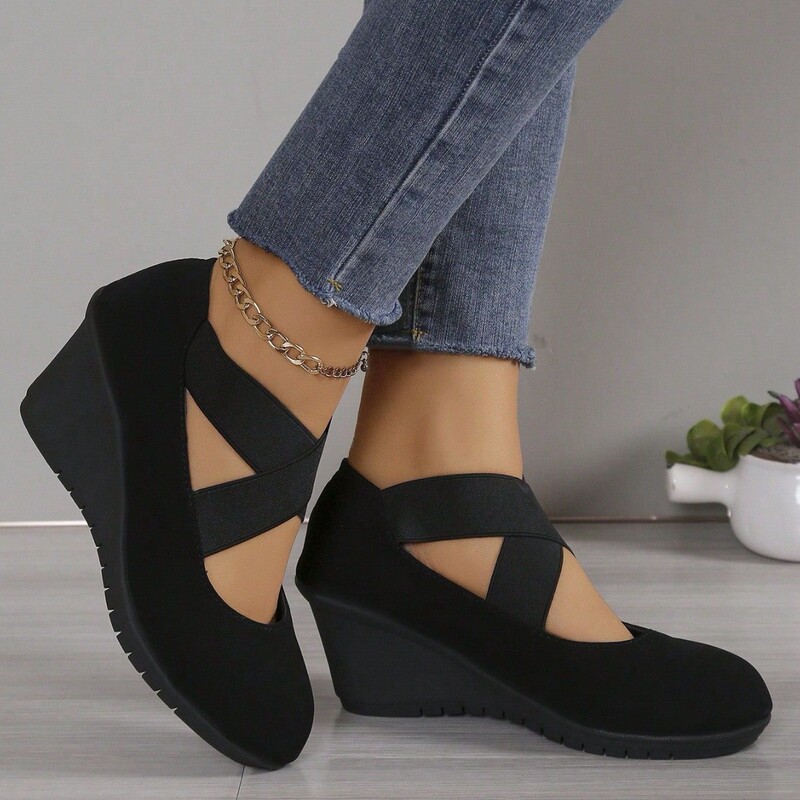 Cross-border women's summer platform wedge heel shoes, thick-soled high-heeled shoes for outdoor wear, fashionable slip-on women's shoes Cross-border women's summer platform wedge heel shoes, thick-soled high-heeled shoes for outdoor wear, fashionable slip-on women's shoes