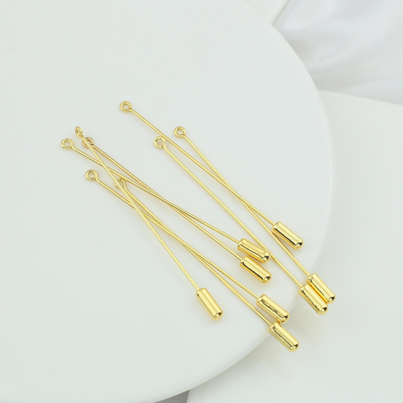 Copper plated 18K gold-coated color-preserving 9-word brooch long pin one-word silicone plug brooch diy handmade accessories material