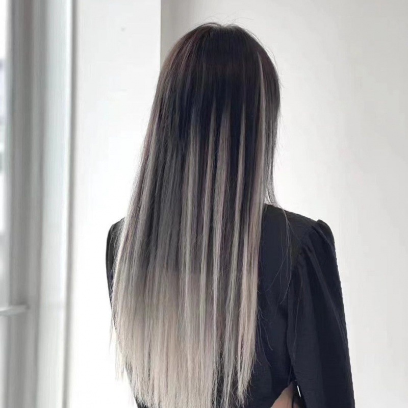 パリ絵画染めミクロンフェザーヘアエクステンション新しいフェザーヘアエクステンション人毛束インターネットセレブホットスタイルグラデーショングレー|undefined