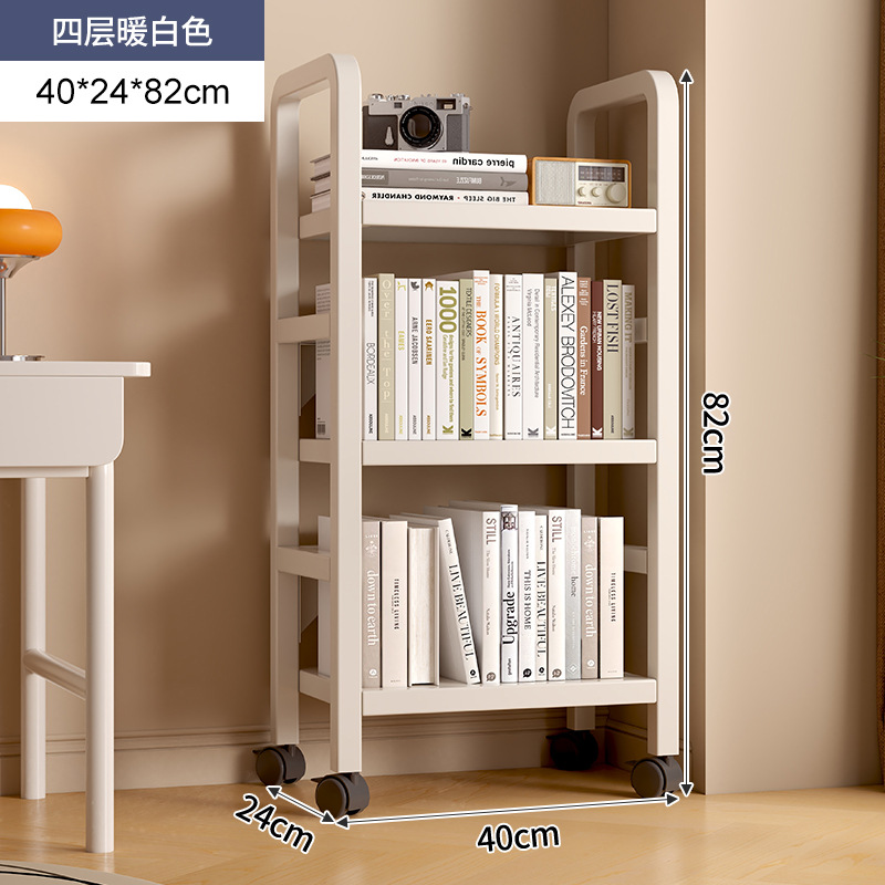 Estante de libros de hierro forjado estante de almacenamiento de piso multicapa polea móvil pequeño estante de libros junto al escritorio simple pared estrecha gabinete de almacenamiento
