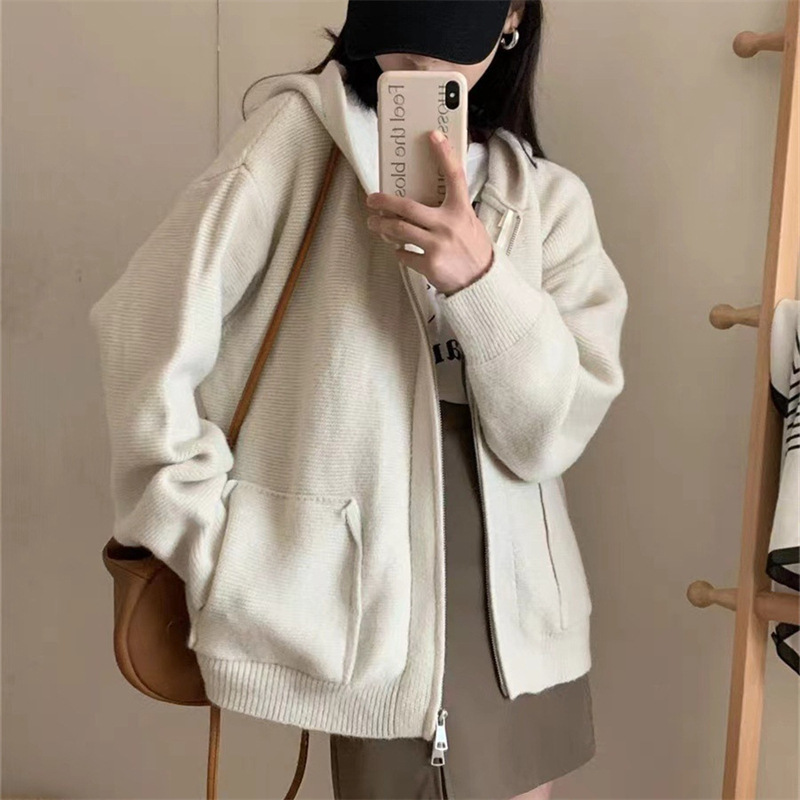 Hooded Sweater Women's 2025 New Autumn and Winter Soft and Waxy Loose Lazy Style Knitted Cardigan Casual Easiest for Match Tops Top