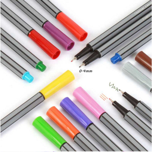 Set of 24 colorful signing pens, tracing pens, ultra-fine 0.4mm needle pen with metal fiber tip, ink-based watercolor brush