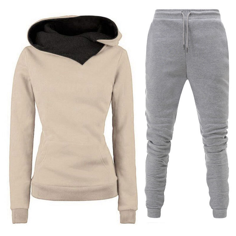 En stock 23 Otoño e Invierno Nuevo traje de ropa deportiva con Capucha forrada de lana para mujer bolso cálido suéter pantalones ropa de mujer al por mayor