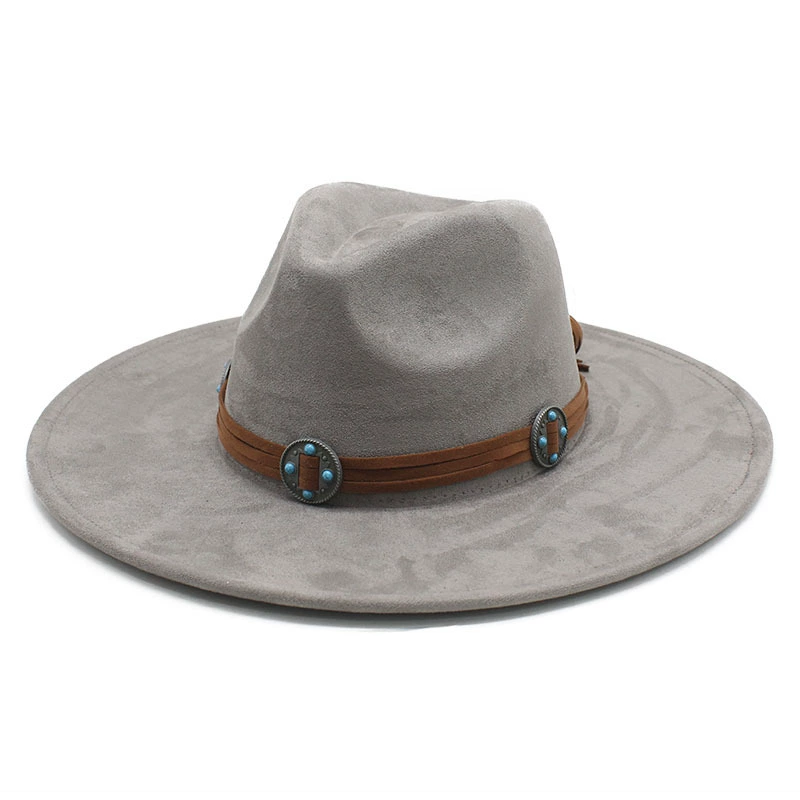 Suede cowboy hat, men’s jazz/fedora style, bow and concho band, 56–59 cm