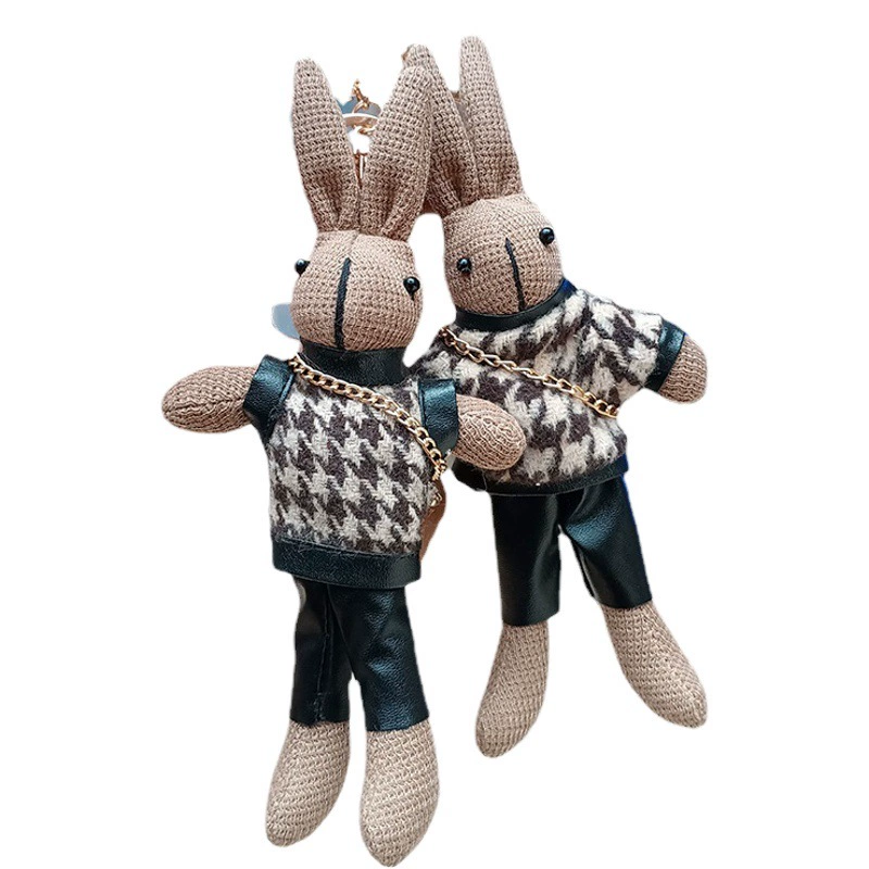 Женская сумка с кроликом «гусиные лапки», милый плюшевый кулон, креативный брелок, плюшевая игрушка, автомобильный брелок для женщин