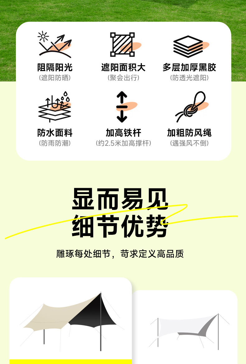 Cross-Border Vinyl Sunshade Canopy, Windproof and Rainproof Tent, Outdoor Camping Equipment, Outdoor Tarp, Camping Awning