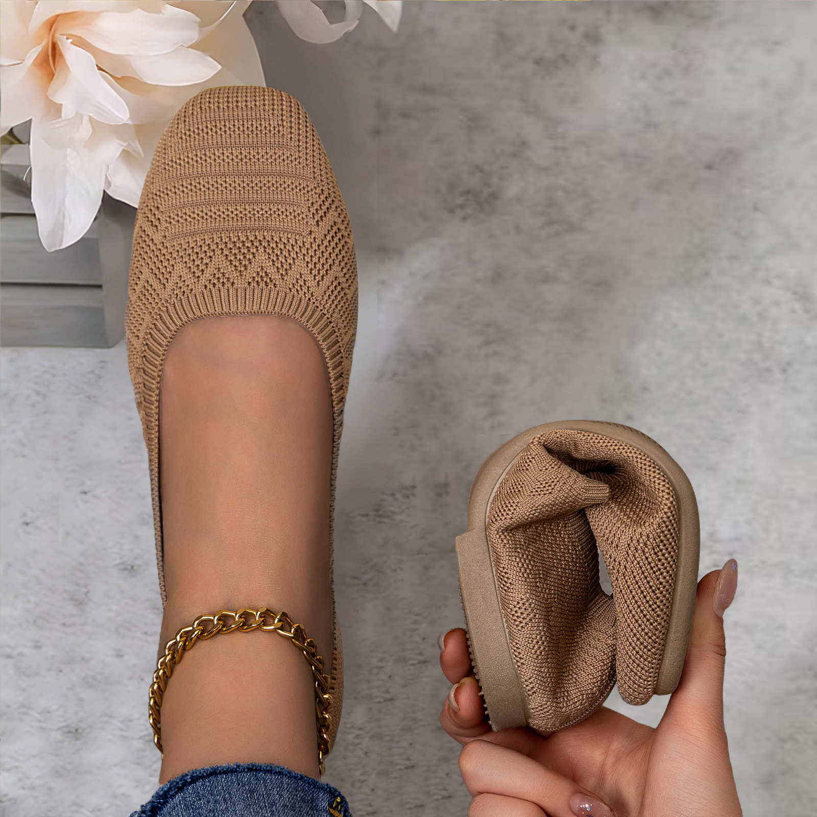 Zapatos de mujer comercio exterior transfronterizo zapatos de mujer tejidos transpirables zapatos de sola suave no cansados zapatos planos zapatos casuales cuadrados
