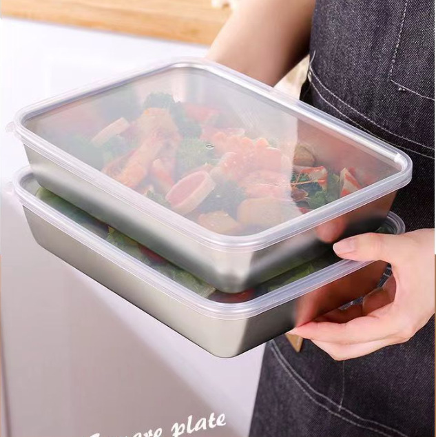 Stainless Steel Flat-Bottomed Rectangular Tray with Lid for Home Use, Serving Dish, Storage Box, Towel Tray, Food Preparation and Storage Stainless Steel Flat-Bottomed Rectangular Tray with Lid for Home Use, Serving Dish, Storage Box, Towel Tray, Food Preparation and Storage
