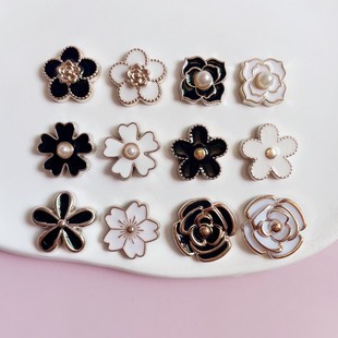 Vintage camellia black white resin jewelry accessories flower hair band shoe buckle DIY material