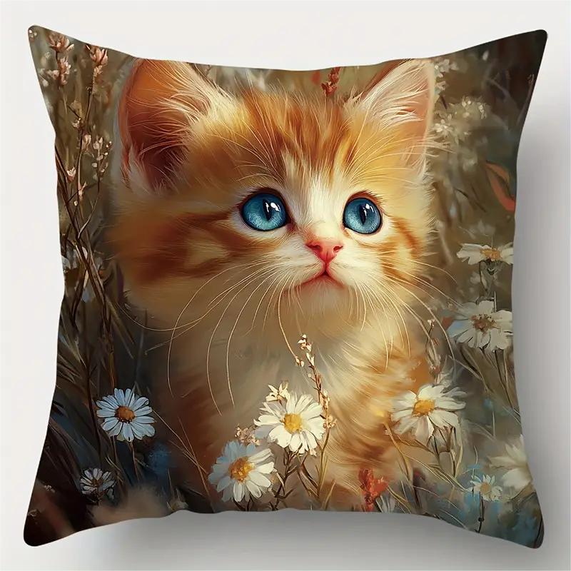 80g Weight Pillow Cases Home Textiles & Decor Type Polyester Material Cat Pattern Cute Style Cute Cat Polyester Pillow Cases Couch & Sofa Decor 7