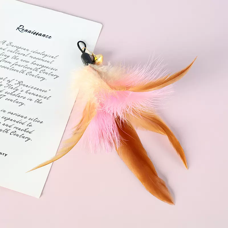 现货批发宠物猫用品羽毛铃铛替换头逗弹性钢丝逗猫棒竿互动玩具