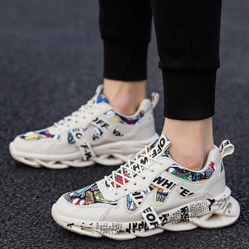 Graffiti Contrast Sports Running Shoes Low-top Fashion Spring New Men's Shoes Teenager Lace-up Casual Trendy Shoes 089