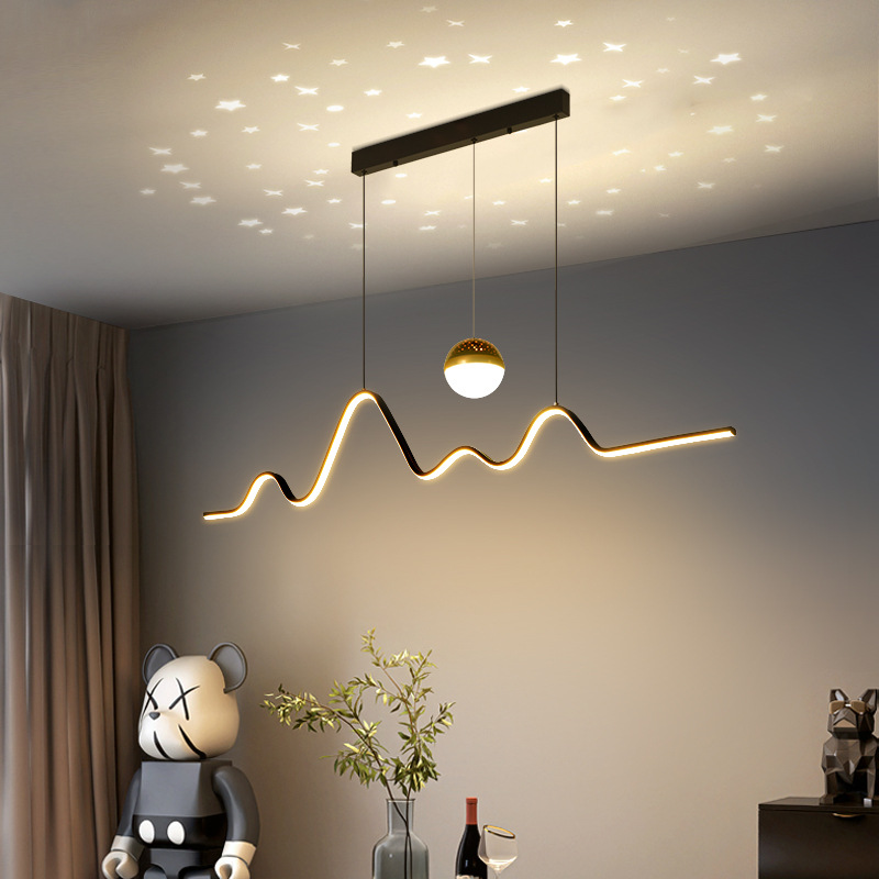 Nordic minimalist creative personal dining room LED long bar table bar lamp wave starry sky dining room pendant light