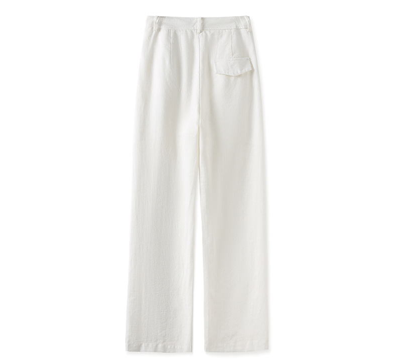 Quần âu ống rộng phong cách tiền cũ vải Tencel linen trắng mùa hè — Màu trắng chi tiết 16