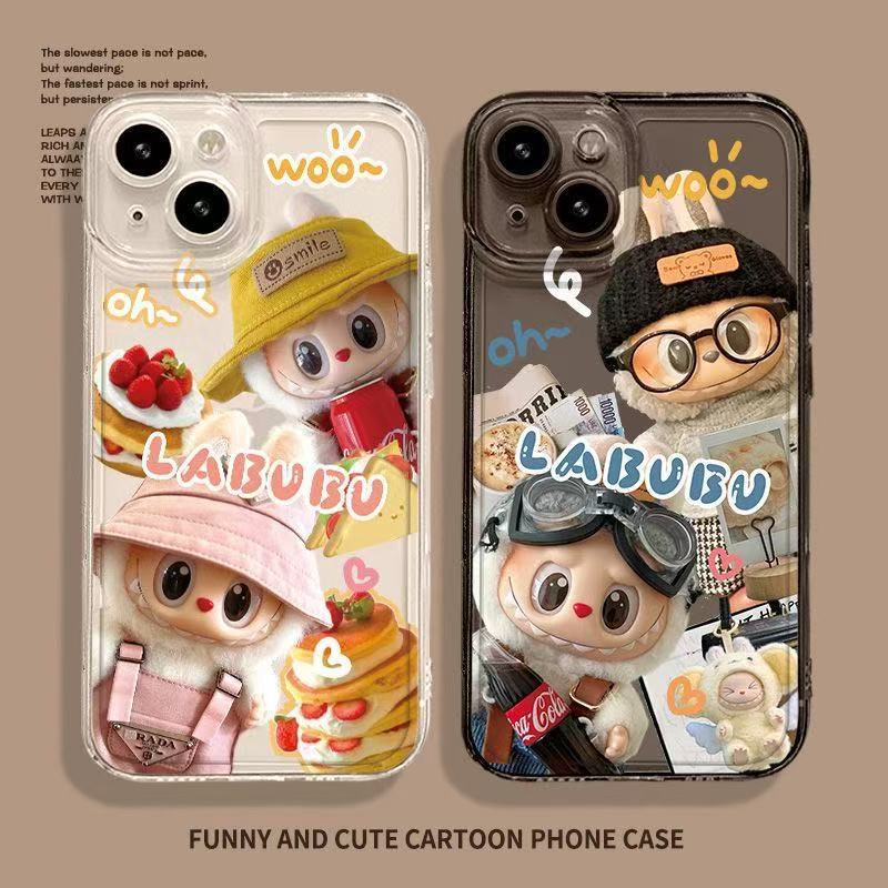 Cute Couple Labubu Suitable for Apple 16 Mobile Phone Case Iphone13/14/15Promax Space 12 Transparent