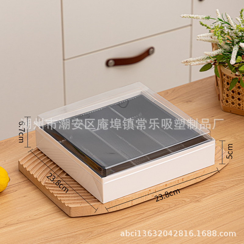 Caja de corte de fruta cuadrada sin plegables, tres cuadrados, cuatro cuadrados, nueve cuadrados de sushi salado, caja de embalaje de papel y plástico