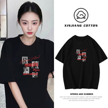 美式复古潮牌重磅纯棉t恤女短袖宽松ins慵懒风正肩上衣设计感半袖