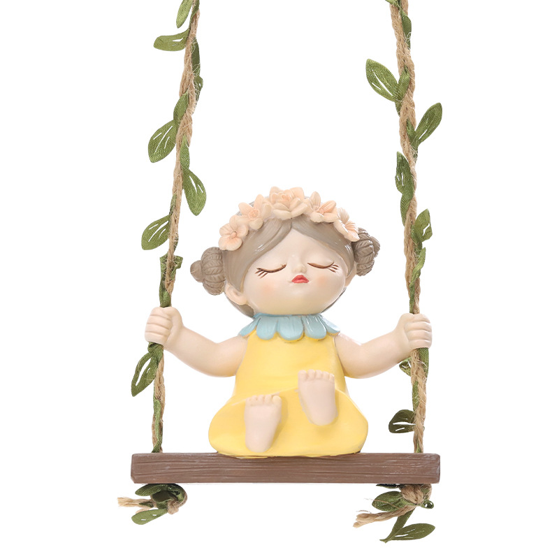 Columpio de jardinería para niñas colgante de decoración de paisaje Jardín patio swing chica interesante lindos colgantes de cuerda de cáñamo