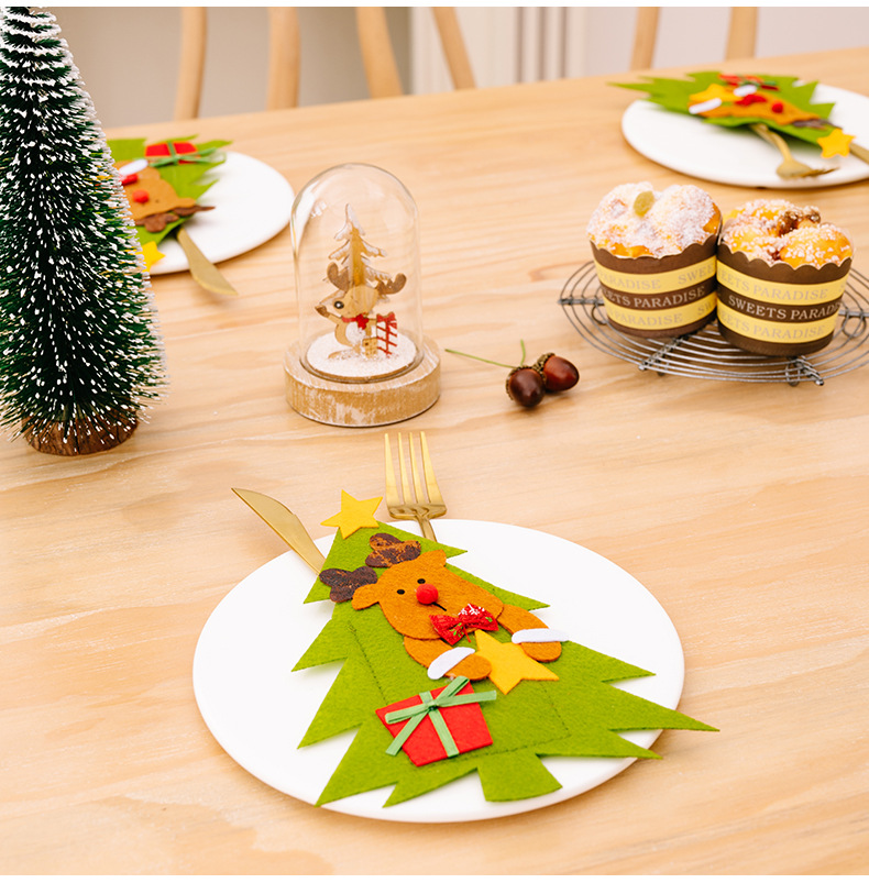 Fournitures de décoration de Noël, ensemble de couteaux et fourchettes en forme d'arbre, décoration de table à manger, sac de couteaux et fourchettes de dessin animé Old Man_voghion.com