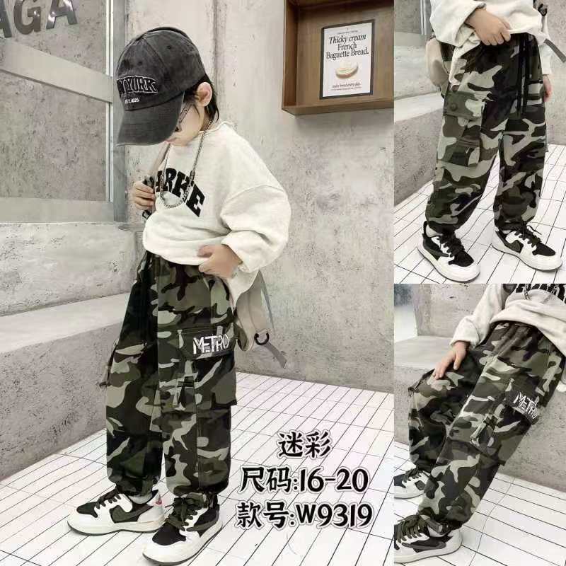 男女童春秋装2024新款宽松儿童休闲运动束脚裤男童帅气工装迷彩裤