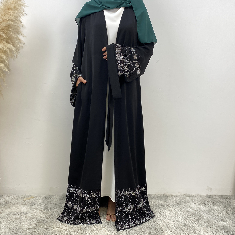Modest Abaya Dress/Muslim Dress Women Rhinestone Cardigan Robe Fashion For Muslim Clothing_ecoleips.com