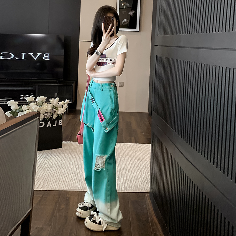 Tie-Dye Jeans Short T-Shirt Fashion Casual Fashion Suit Women 2025 New Summer Style Two-Piece Set Trendy