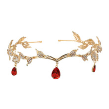 韩式新娘皇冠树叶水滴合金眉心坠头冠巴洛克公主发箍复古水钻发饰