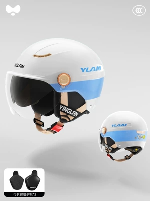 Winter Half Helmet Battery Vehicle Motosiklet kaskı (dəbilqə) - 3c-ice-crystal-gray-internal-and-external-dual-mirrors-heatmax-removable-ear-guards-one-size-fits-all