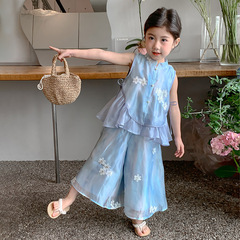 女の子のスーツ2025新型子供の国風の赤ちゃんの新しい中国式の夏の2つのセットの夏服の女の子の洋気の漢服