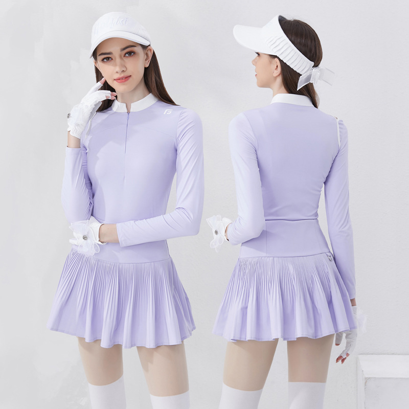 Women's golf Top long sleeve sun protection quick-drying breathable casual sports pleated skirt versatile golf women's clothing