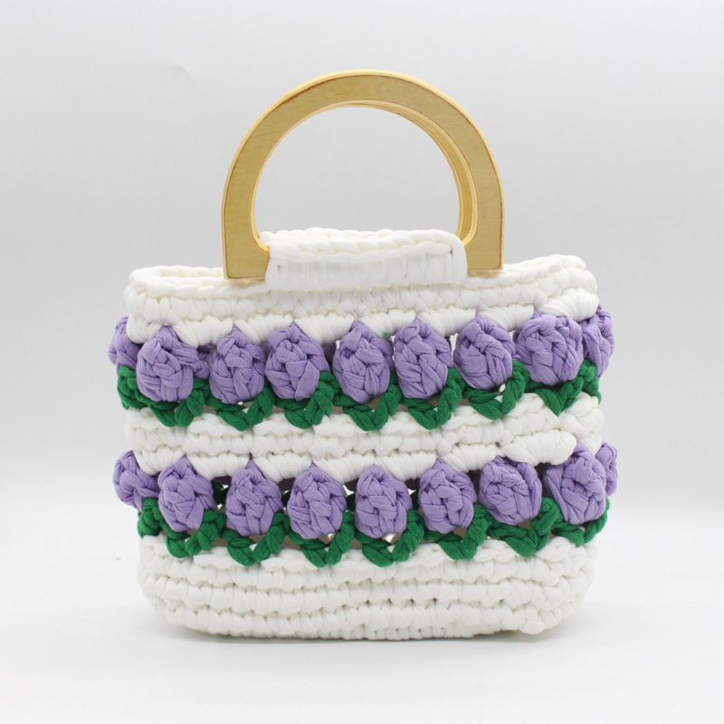Línea de tela de bricolaje tejida a mano Bolso de tulipán Bolso de material Bolso para novias generosas y dulces