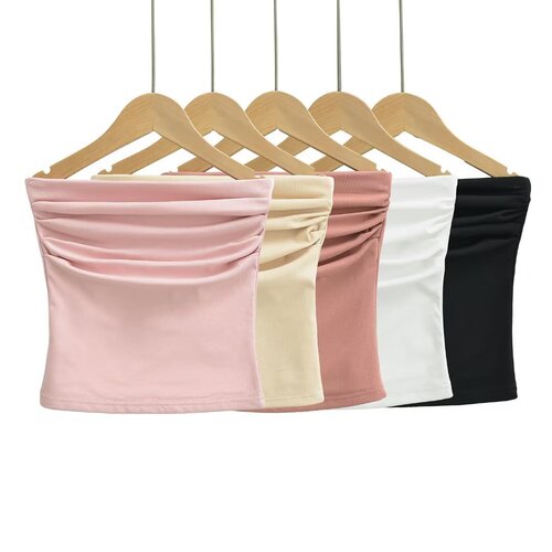 Backless waist-cinching pure desire style spicy girl design strapless top sexy summer pleated Insta-dopamine outerwear slimming