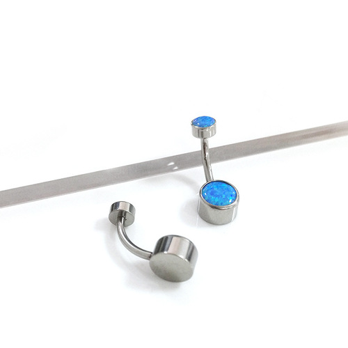 G23 Titanium inner tooth encrusted Opal navel nail cylindrical navel ring navel ornament titanium alloy piercing jewelry