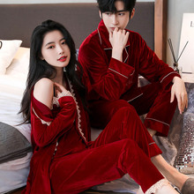 工厂一件代发情侣睡衣金丝绒春秋冬性感女三件套男士青年两件套装
