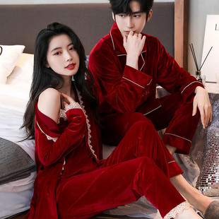 Factory a generation of lovers pajamas golden velvet Spring Autumn Winter sexy women three-piece men's youth two-piece suit