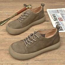 2025新款男士软皮低帮宽头休闲皮鞋复古N皮软底厚底男鞋正品现货