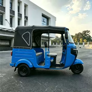Electric passenger tourist tricycle with front shock absorber and swing arm, passenger-dedicated tuktuk for export, cross-border, blue